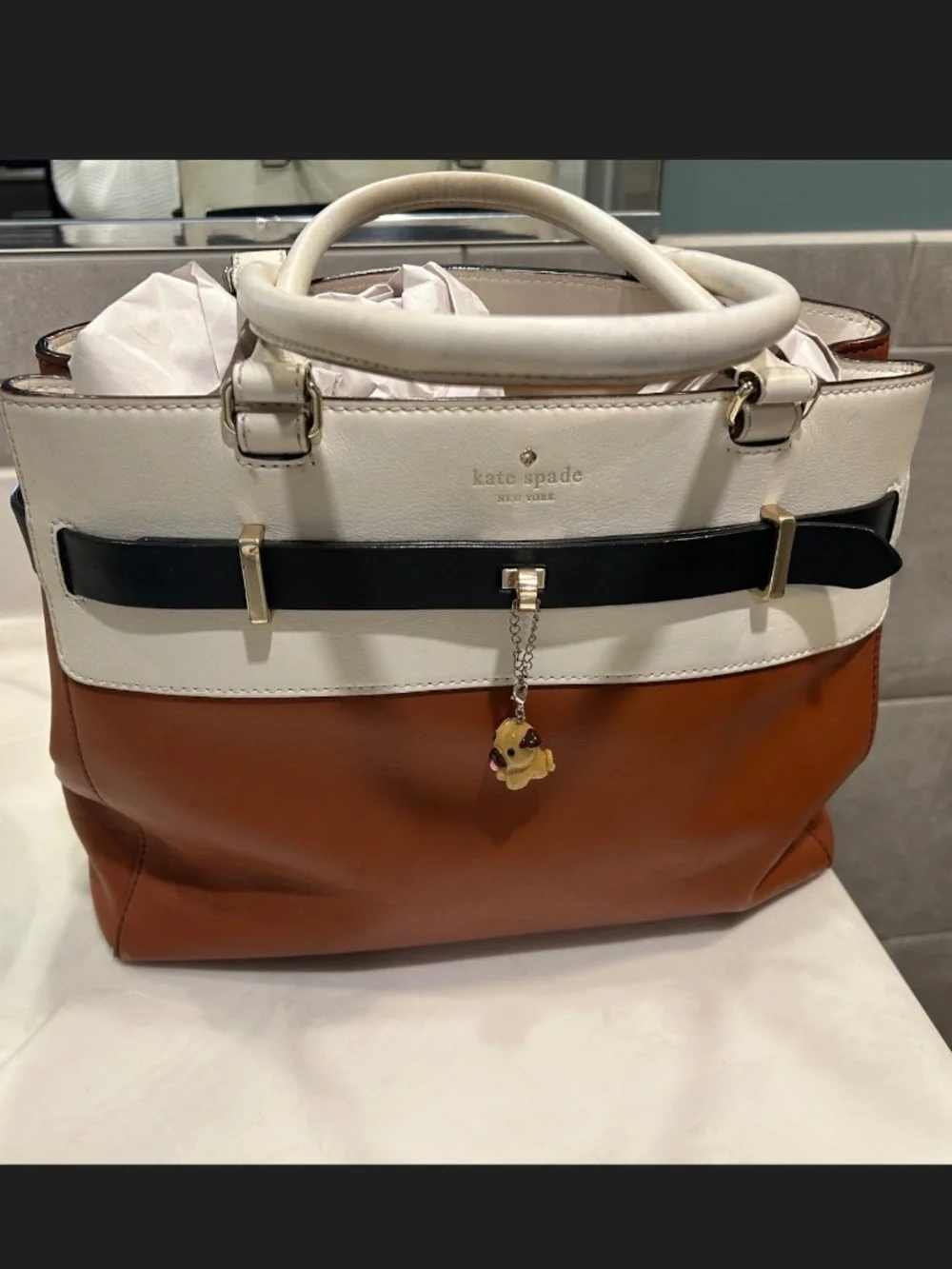 Kate Spade Bourbon Street Jennie leather satchel cognac black cream